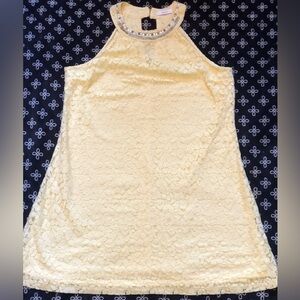 Vintage Candies Yellow Lace Dress with Rhinestones around Collar Size L